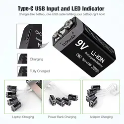 Batería 9V recargable Tipo-C 1100mAh para RC y multímetro de litio