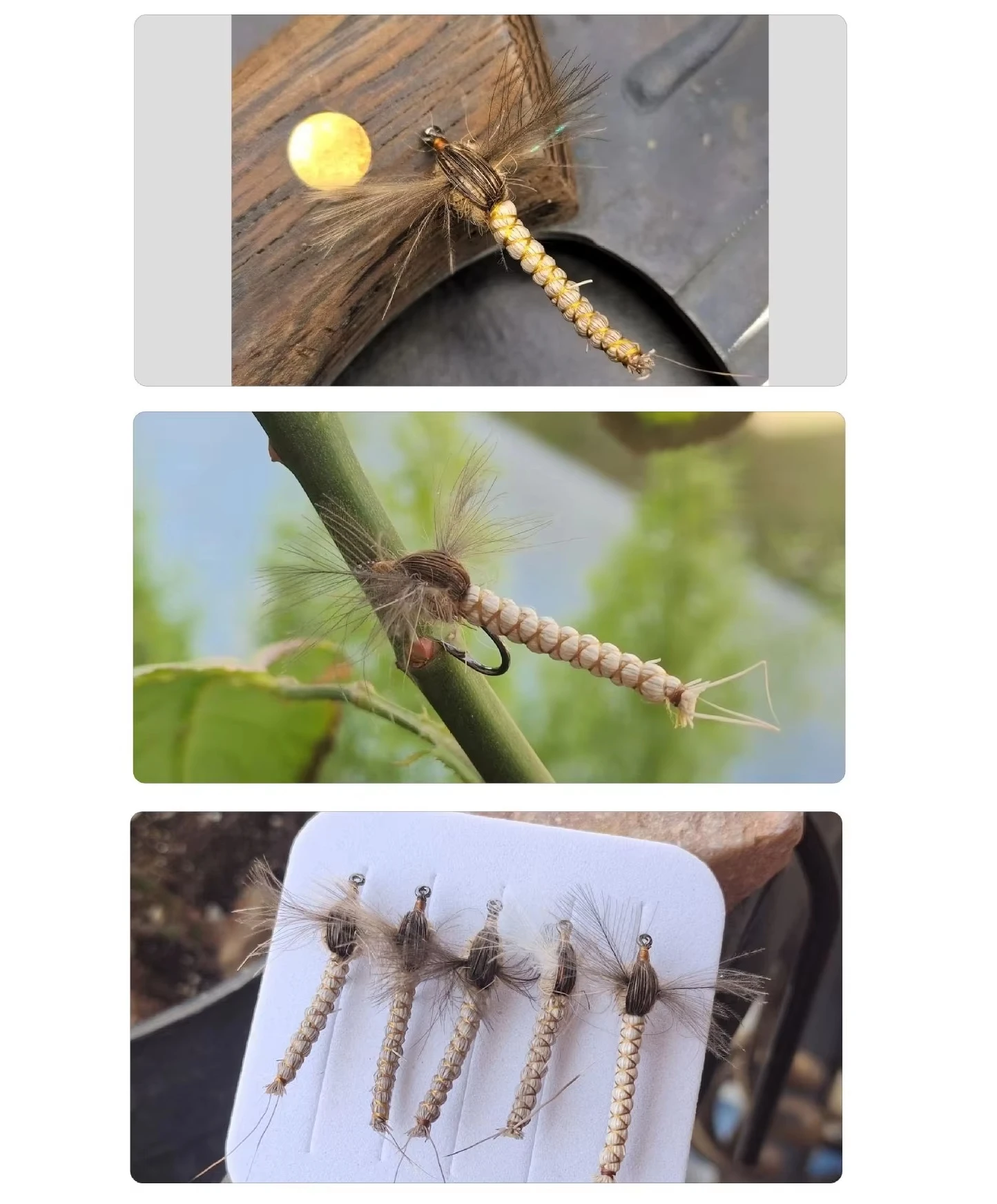 Detalle del ala de plumas CDC y el pelo de ciervo