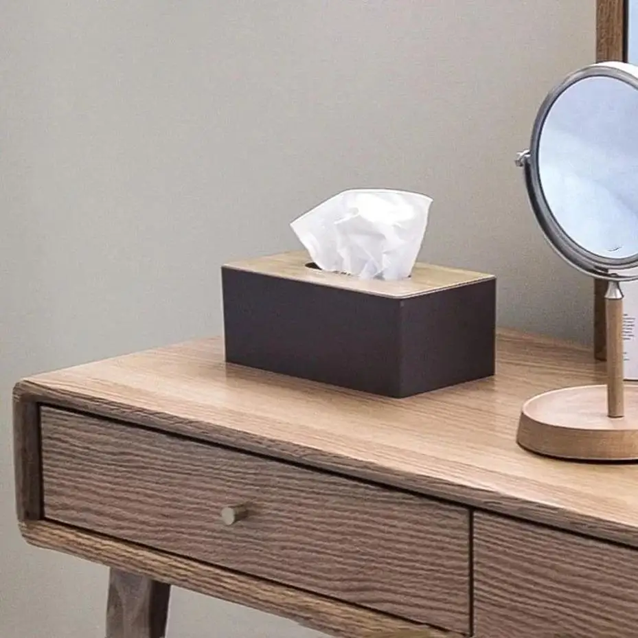 Porta servilletas con tapa de bambú de madera maciza para mesa - imagen 4