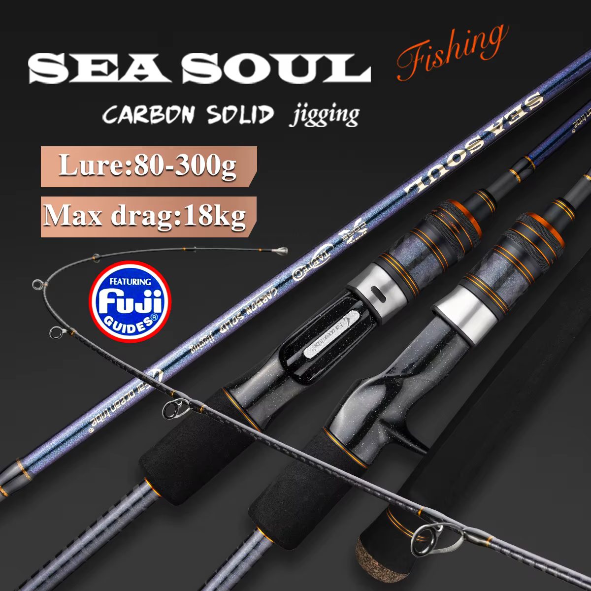 Caña de jigging lento carbono sólido guías Fuji MH para barco macarela - imagen 3