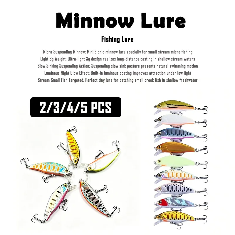 Señuelos duros Micro Minnow hundimiento lento luminosos para trucha - imagen 2