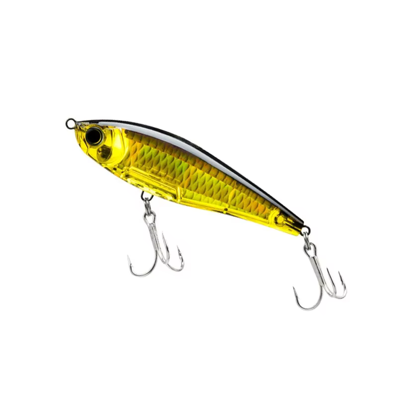 Señuelo de pesca artificial sobre superficie mostrando su perfil delgado