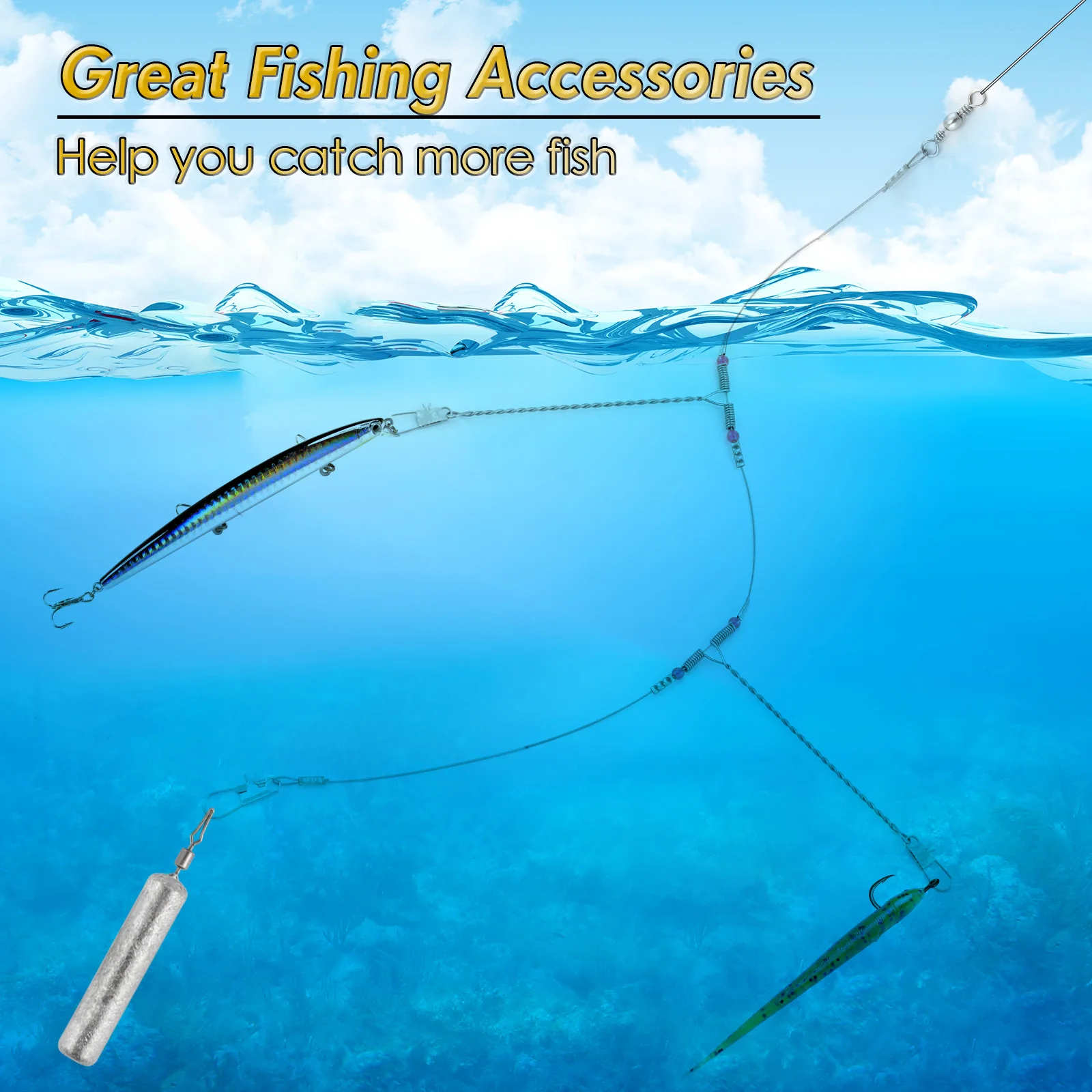 Aparejo surfcasting inox de doble brazo con eslabón giratorio - imagen 3