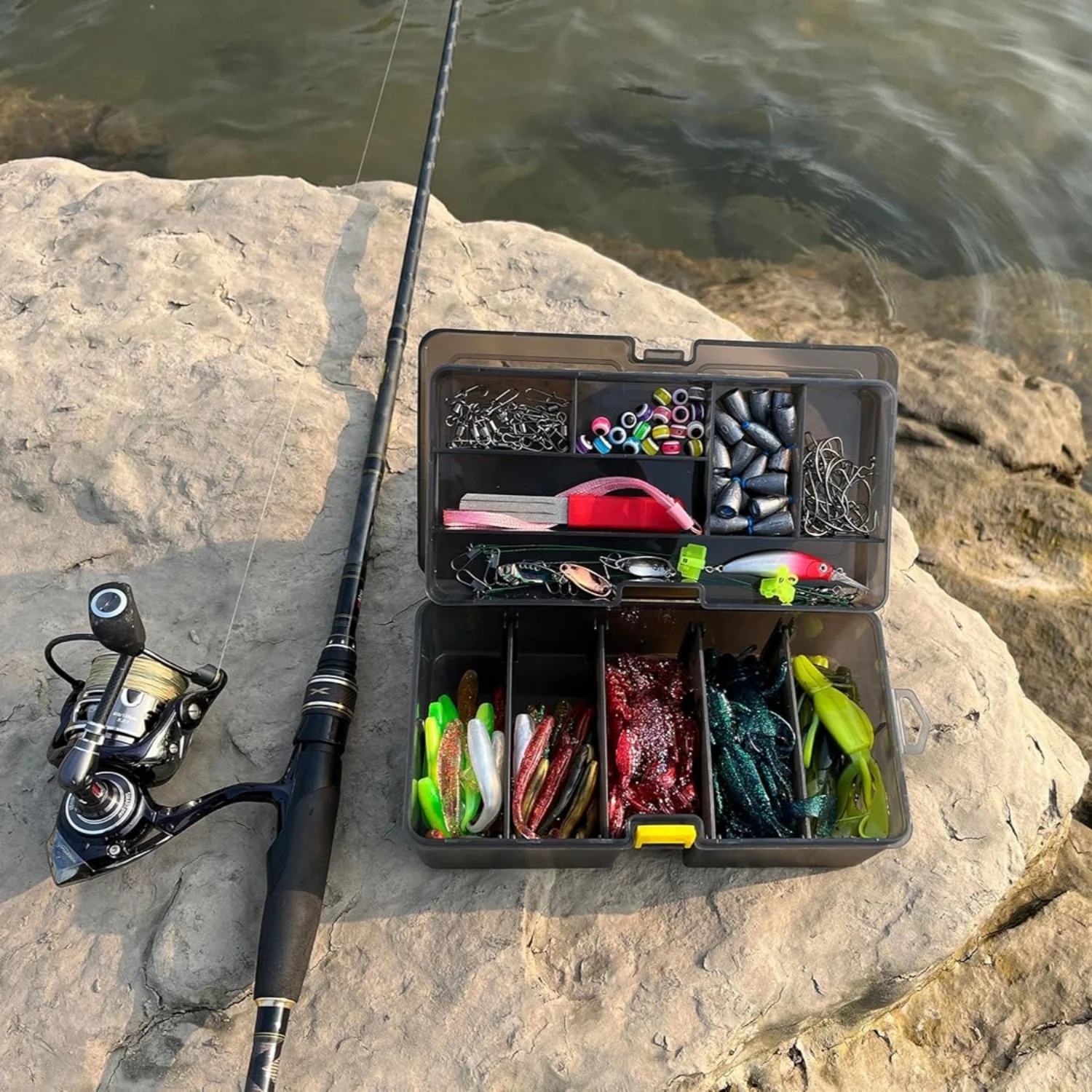 Caja de pesca DKSHETOY de doble capa con diez compartimentos