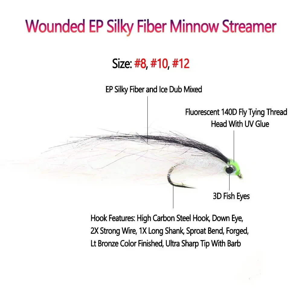 Streamer Minnow Bimoo – Fibra sedosa EP acción hundimiento lento para trucha lubina salmón - imagen 2