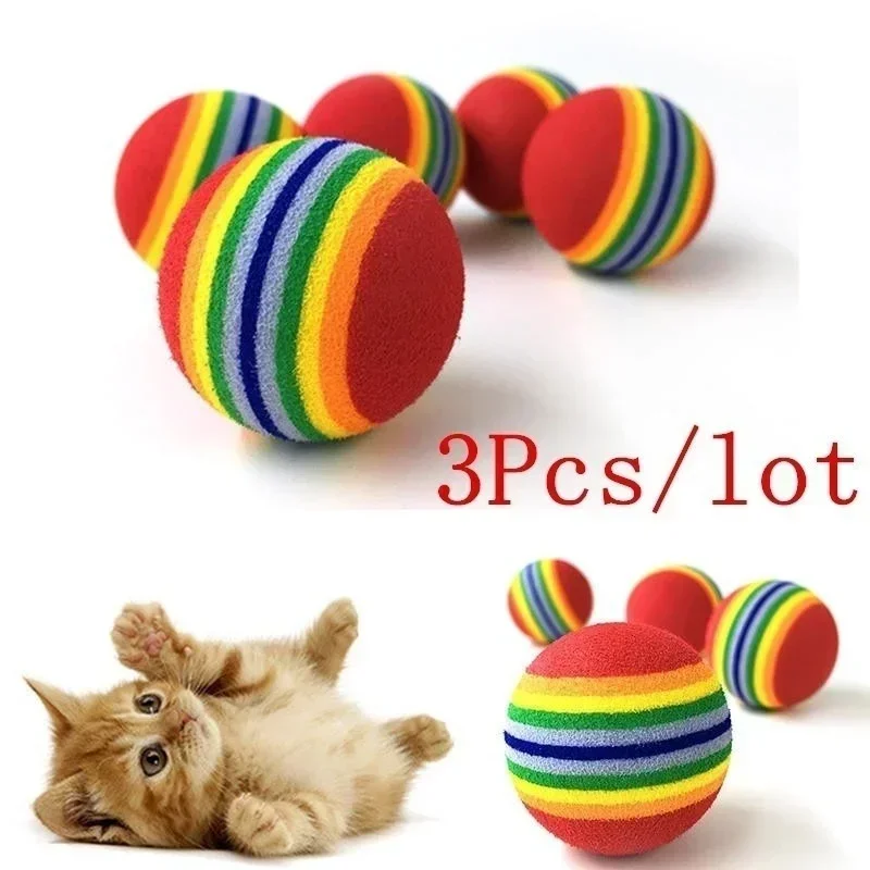 Juego de 3 pelotas arcoíris para mascotas pequeñas