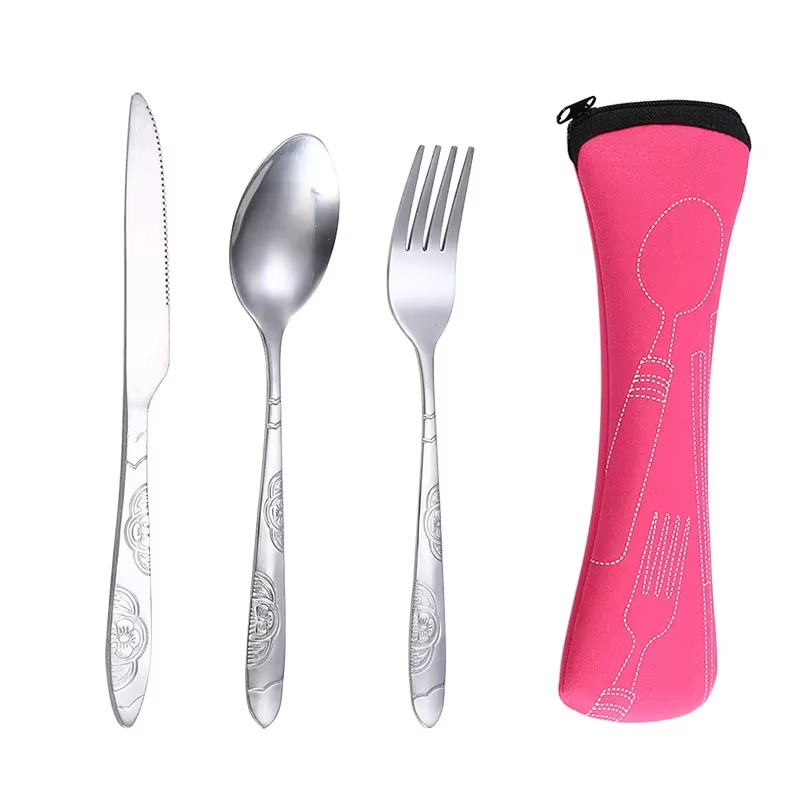 Cubiertos para acampar en vajilla de picnic lavable con estuche
