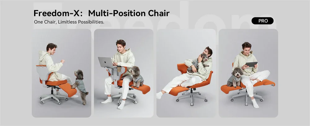 Silla Newtral FF en entorno doméstico con bandeja para portátil desplegada