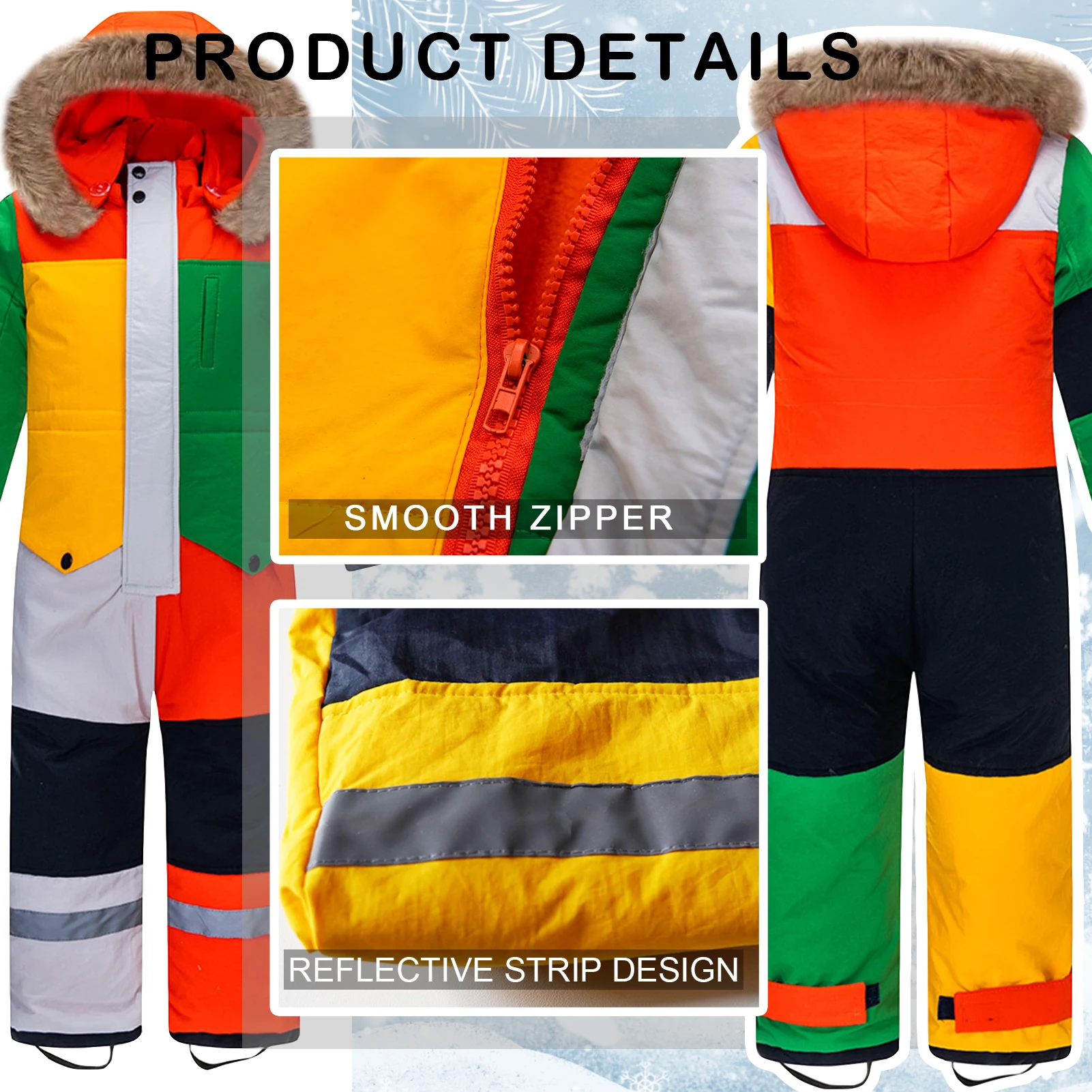 Traje de nieve infantil impermeable con capucha y cuello forrado - imagen 4