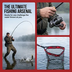 Set caña y carrete Goture con accesorios y funda de pesca