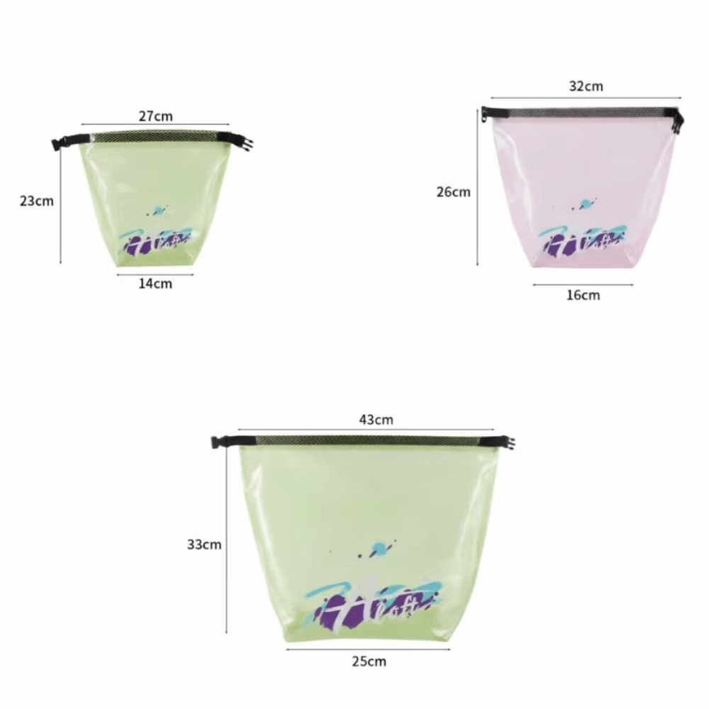 Bolsa de playa transparente de PVC con cordón en tono rosa