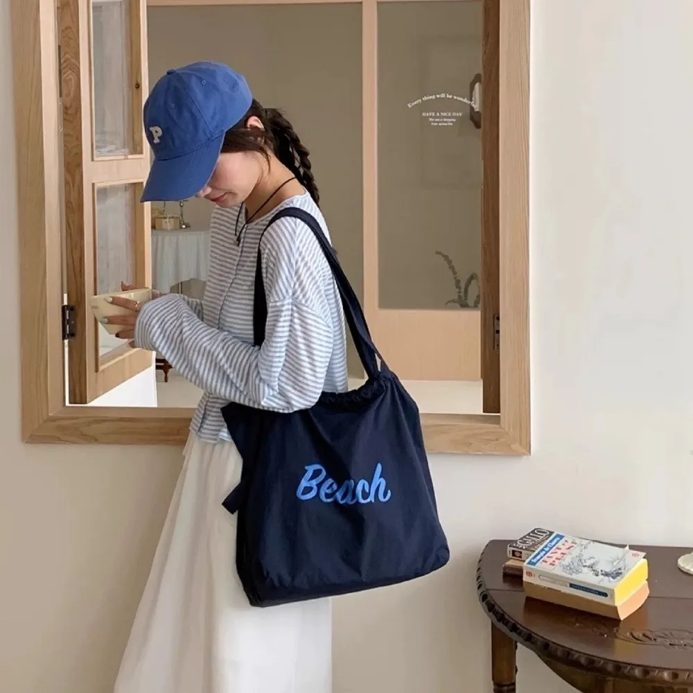 Bolso de lona de pesca letras impresas, hombro informal gran capacidad