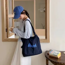 Bolso de lona de pesca letras impresas, hombro informal gran capacidad