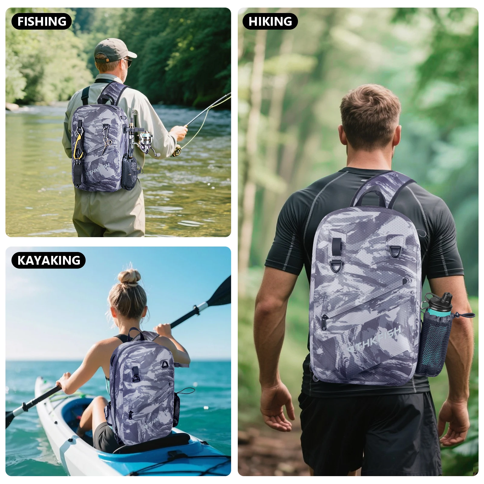 Interior y compartimentos de la bolsa de pesca