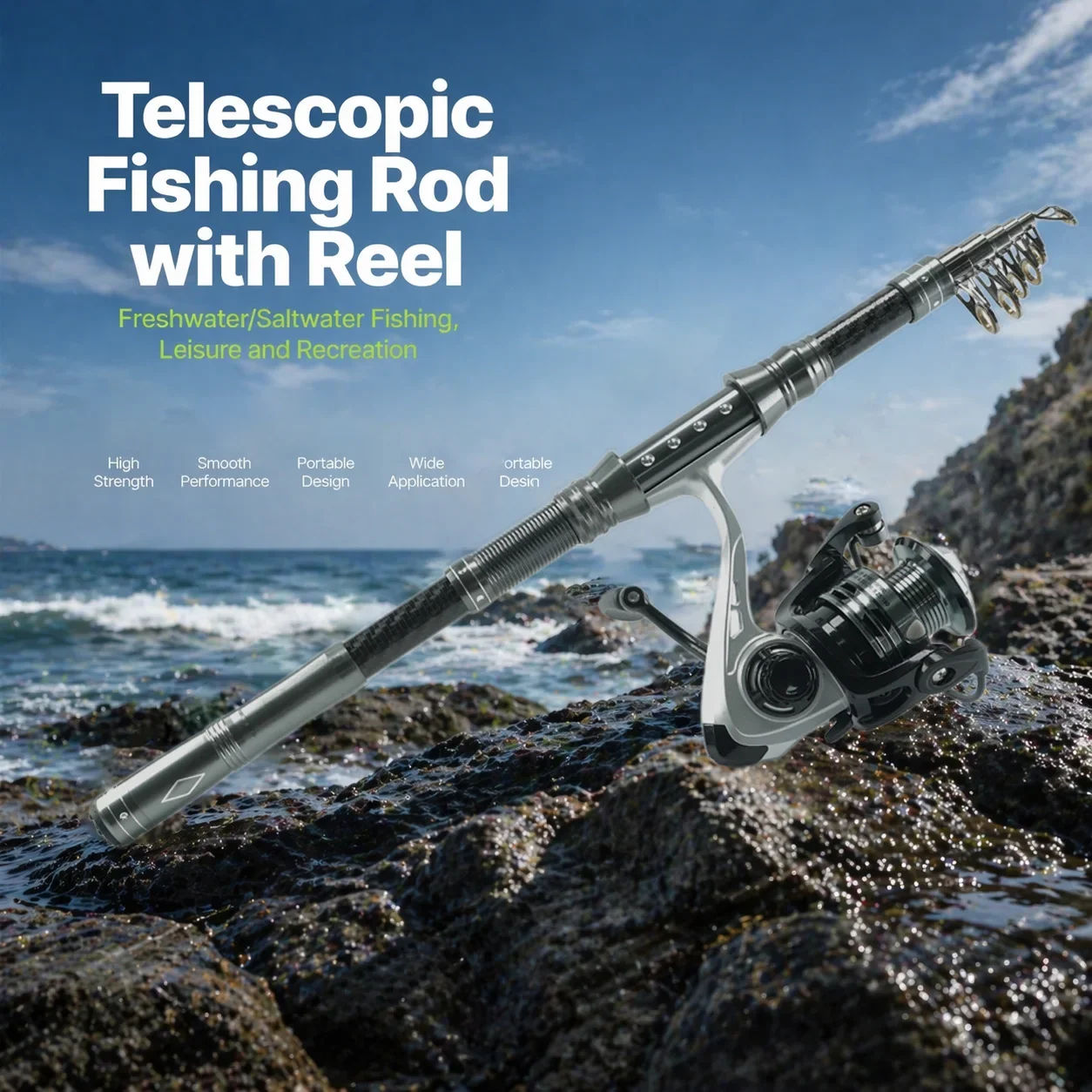 Caña telescópica BRAVMACK con kit de pesca