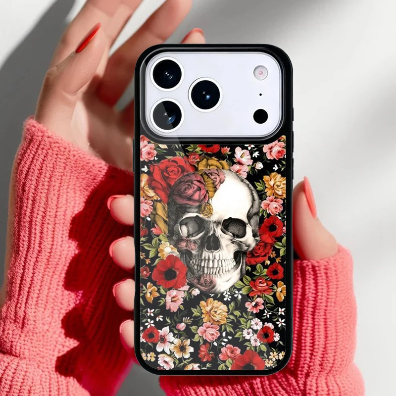 Detalle del diseño retro calavera flores