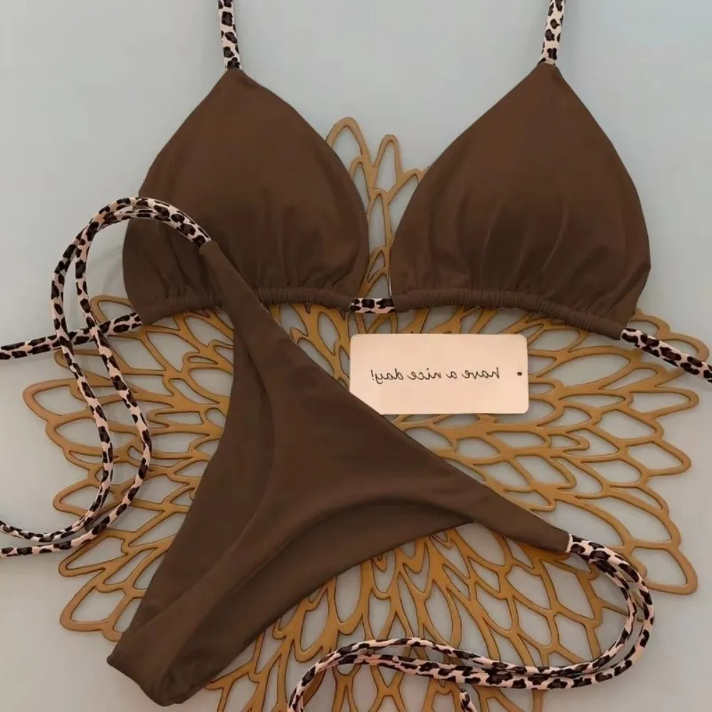 Bikini tanga estampado leopardo sexy de mujer – traje de baño