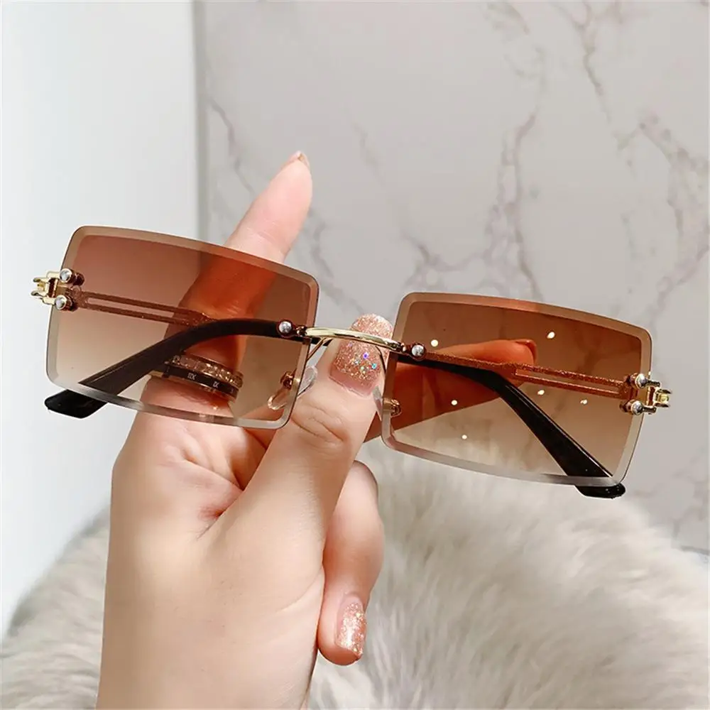 Gafas de sol rectangulares vintage sin montura marco metálico - imagen 3