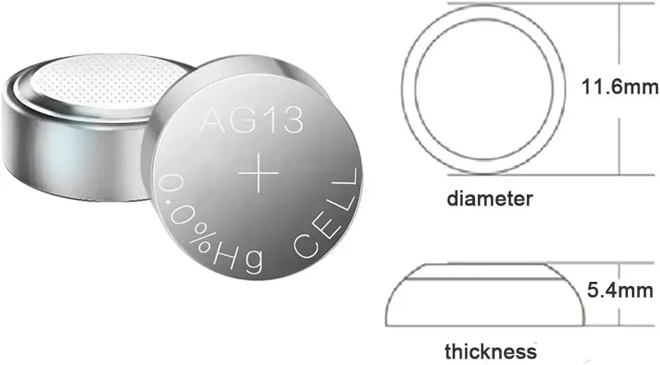 Pila AG13 colocada en un reloj de pulsera