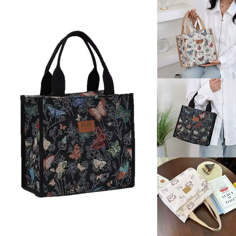 Bolsa térmica para almuerzo de lona impermeable con mariposas - imagen 2