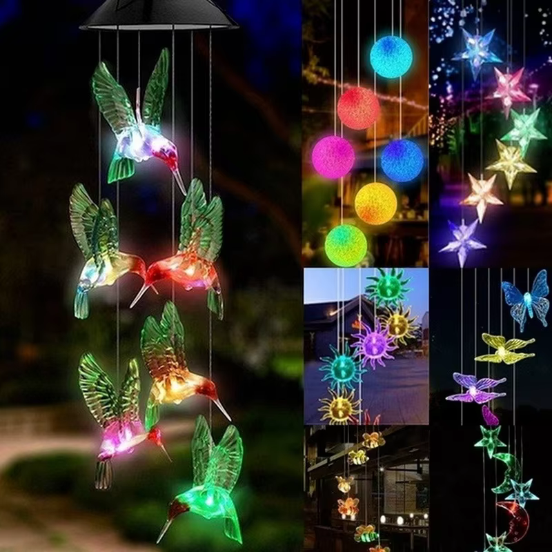 Carillón de viento solar LED - Cristal colibrí, luz cambiante - imagen 4