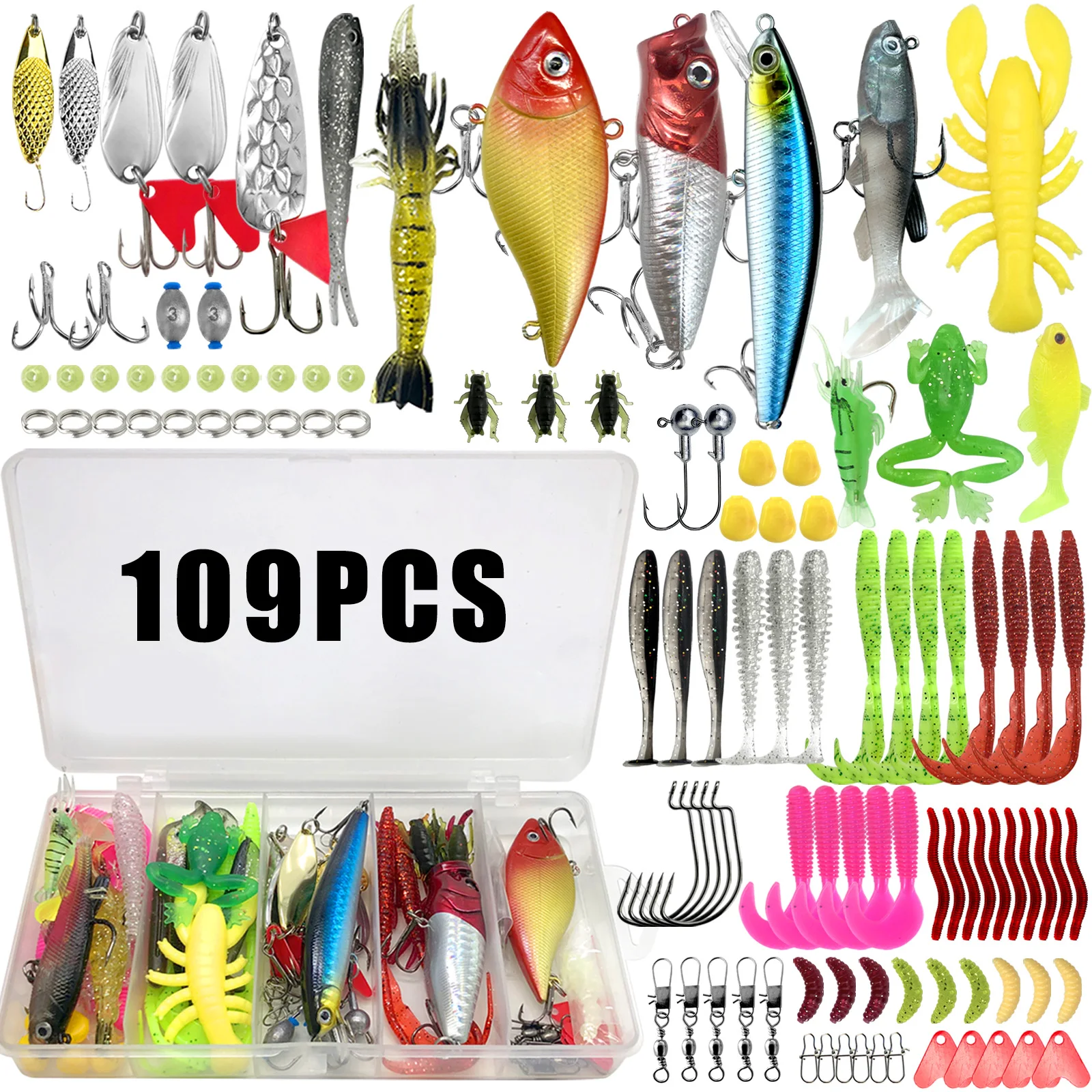 Kit Señuelos Pesca - Cucharas, Crankbait y Vinilos con Caja de Aparejos - imagen 3