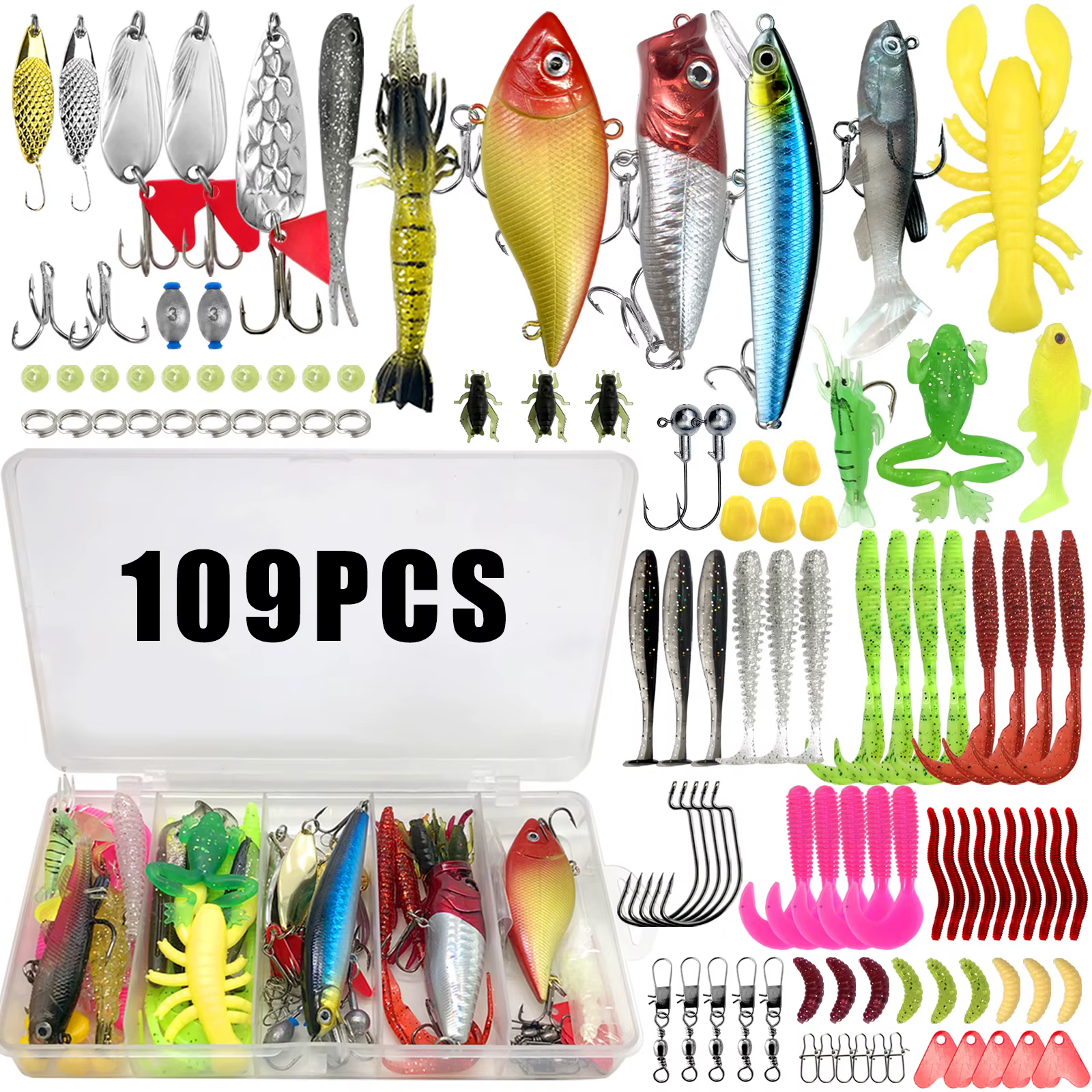 Kit Señuelos Pesca - Cucharas, Crankbait y Vinilos con Caja de Aparejos - imagen 3