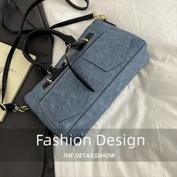 Bolso bandolera vaquero lavado de gran capacidad con hebilla