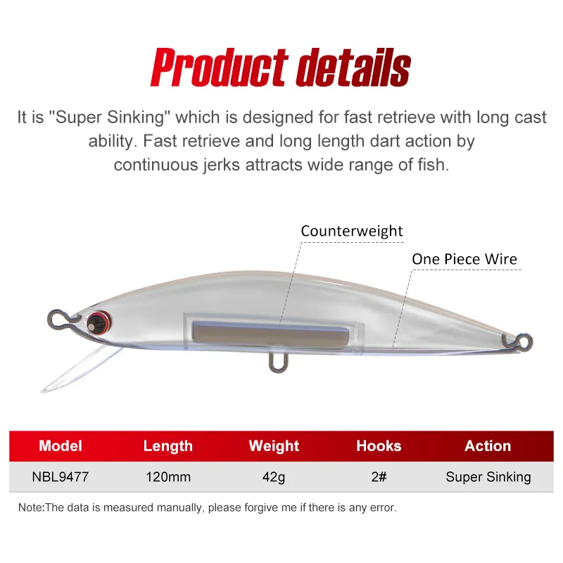 Noeby Minnow Wobbler hundimiento para pesca de mar lanzado orilla - imagen 5