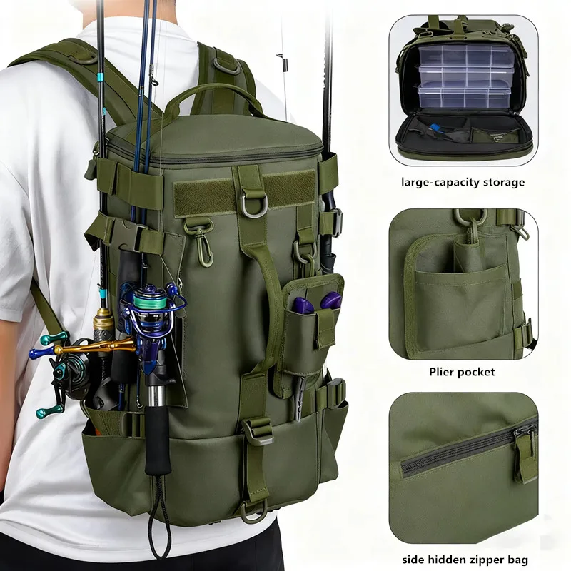 Mochila de pesca impermeable con portacañas y bolsa equipo resistente - imagen 5
