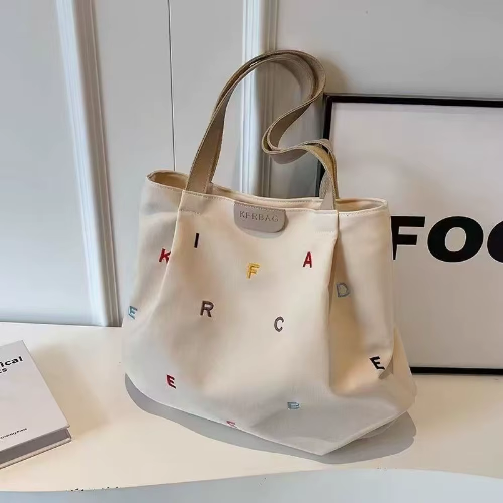 Bolso lona bordado letras grandes de hombro ligero