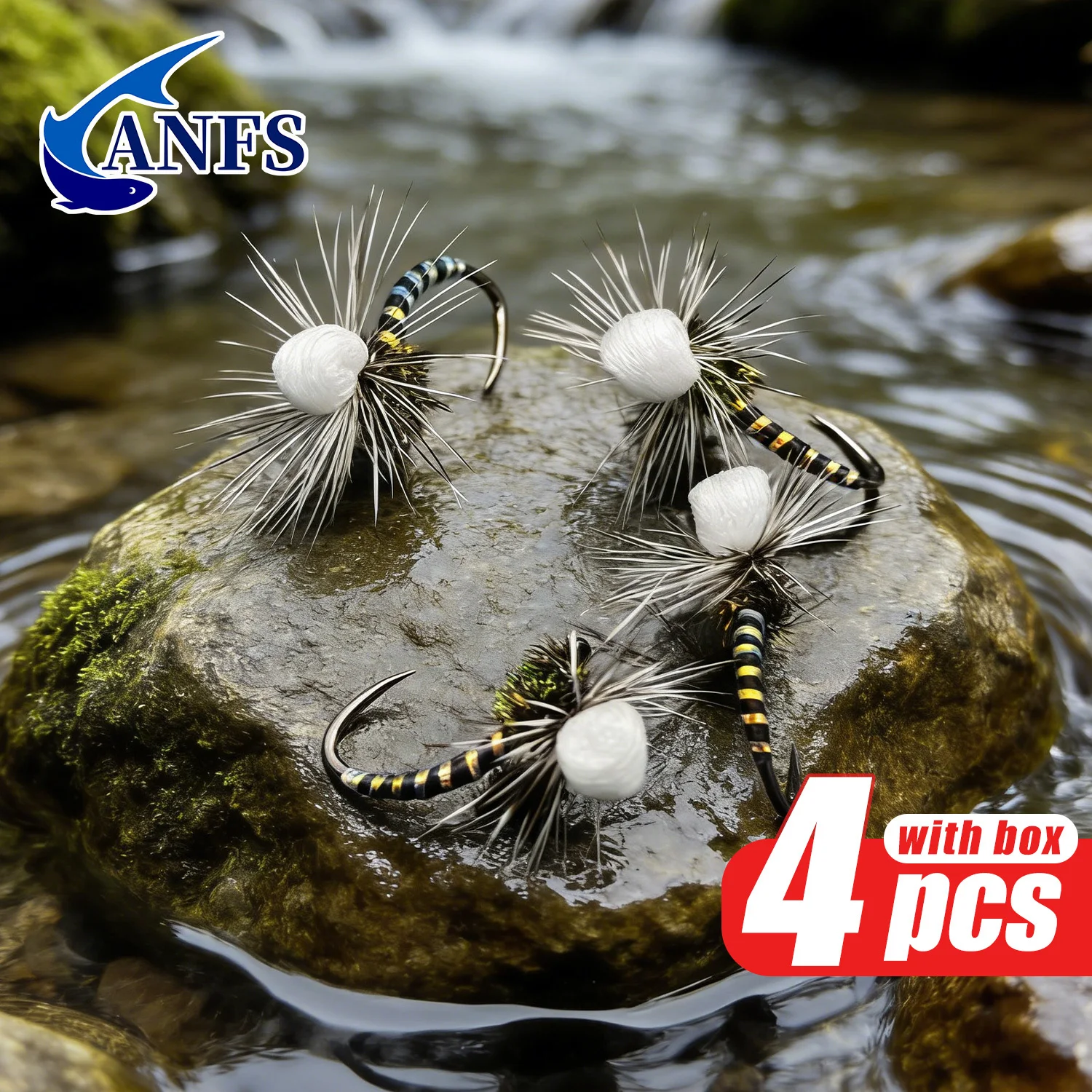 ANFS Moscas secas Zebra Midge Parachute atadas a mano - imagen 5