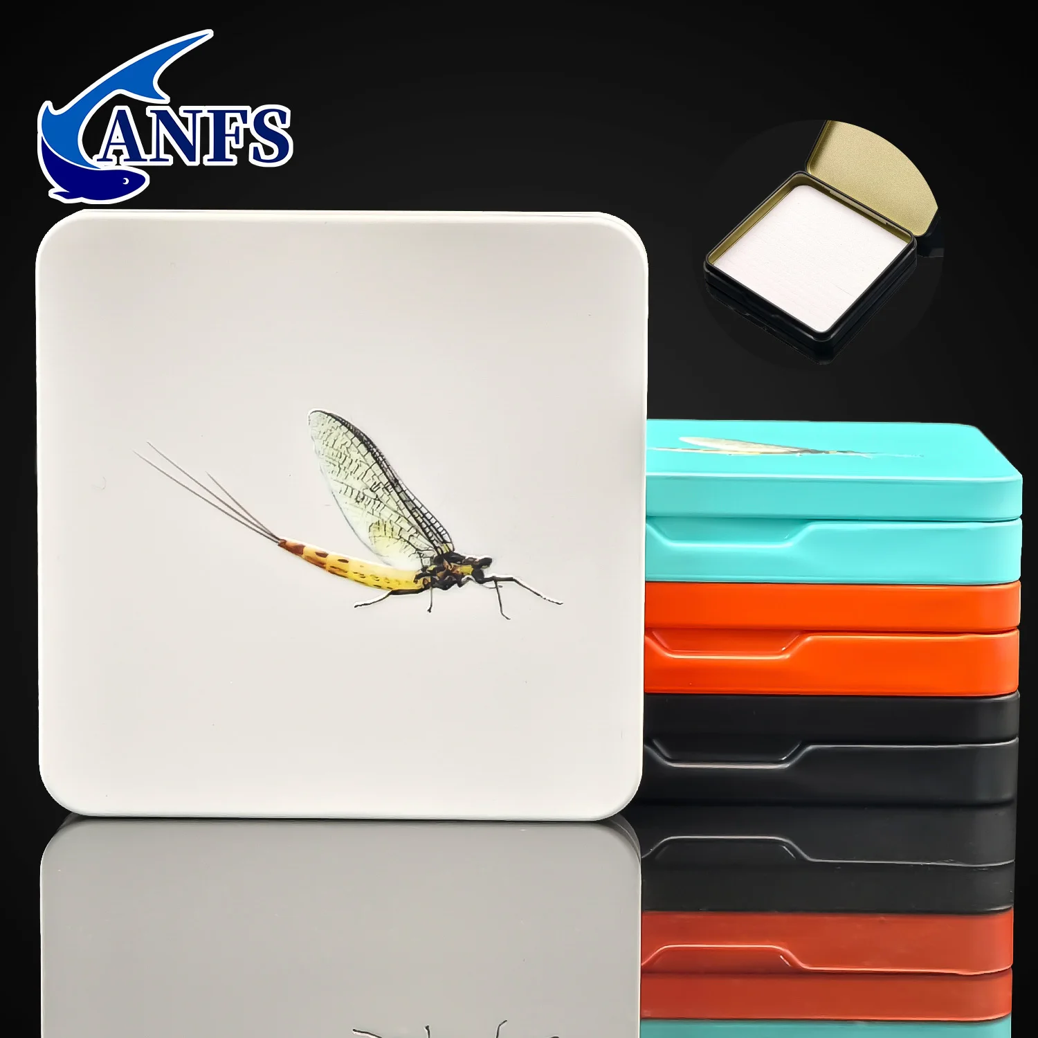 Caja cuadrada de metal para pesca con mosca