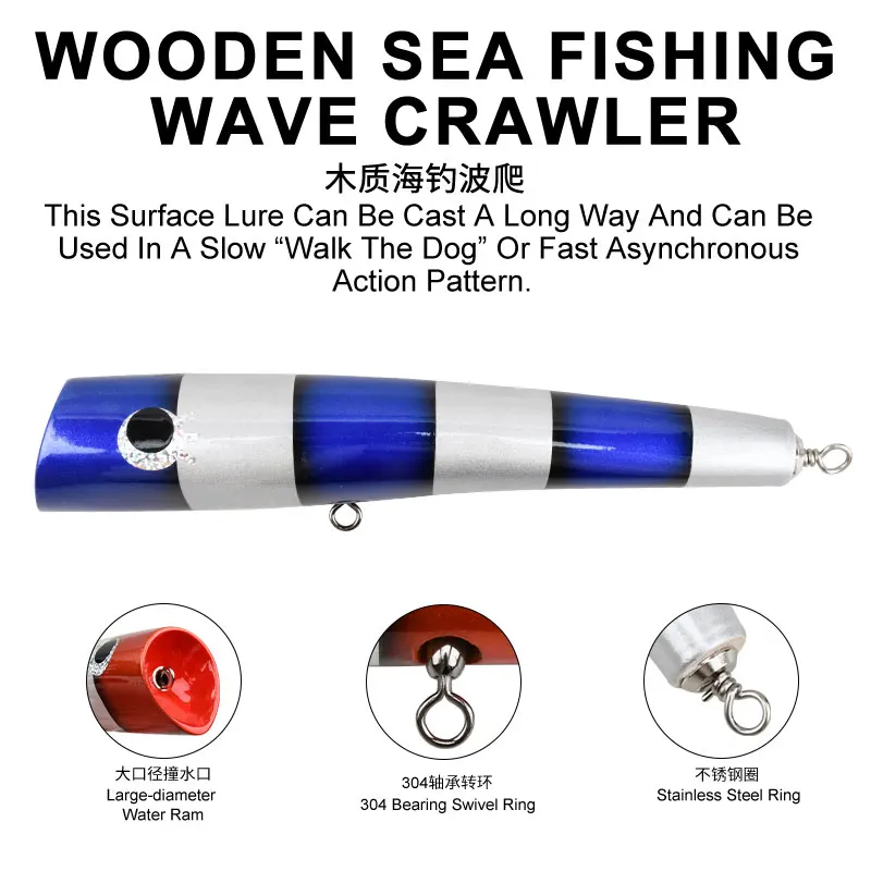 Obsession WD103 Popper de madera para pesca de atún en superficie - imagen 4