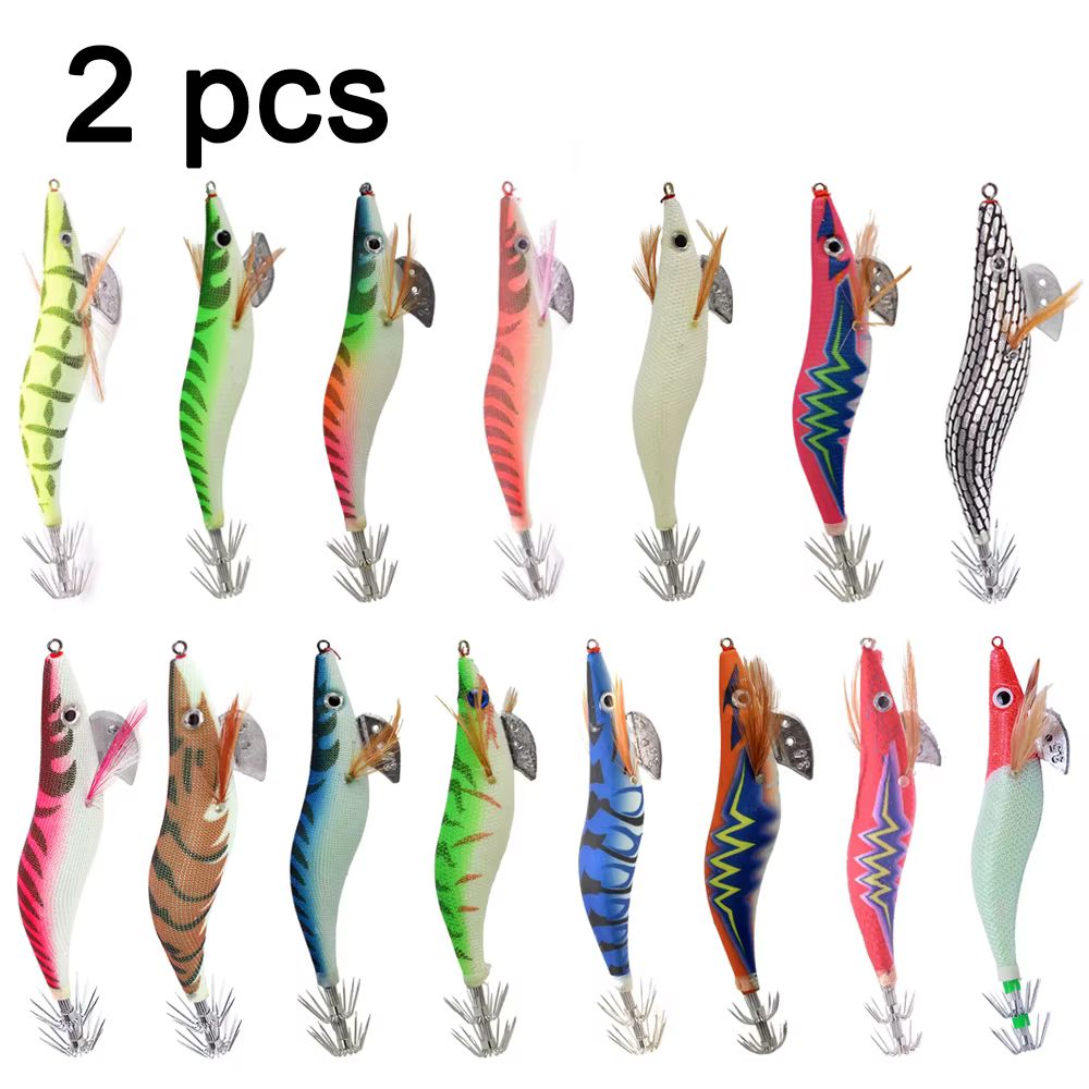 Señuelo de madera anzuelo calamar diseño camarón pesca - imagen 2