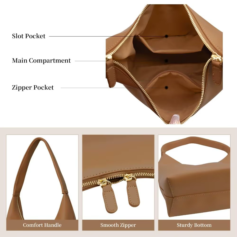 Bolso Hobo de Cuero con Doble Cremallera – Estilo Minimalista - imagen 5