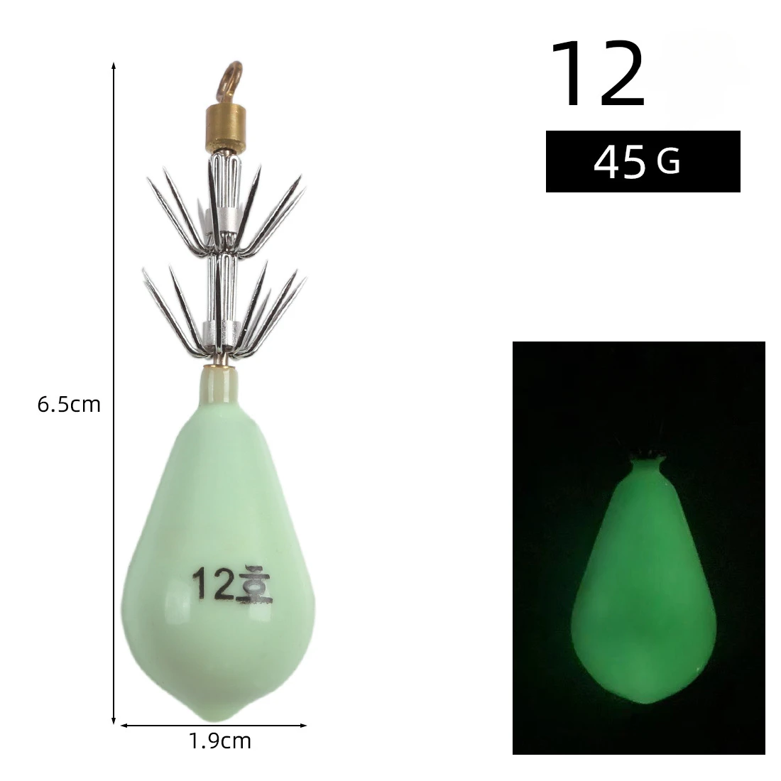 Jibionera forma gota realista luminosa – Para calamar de mar