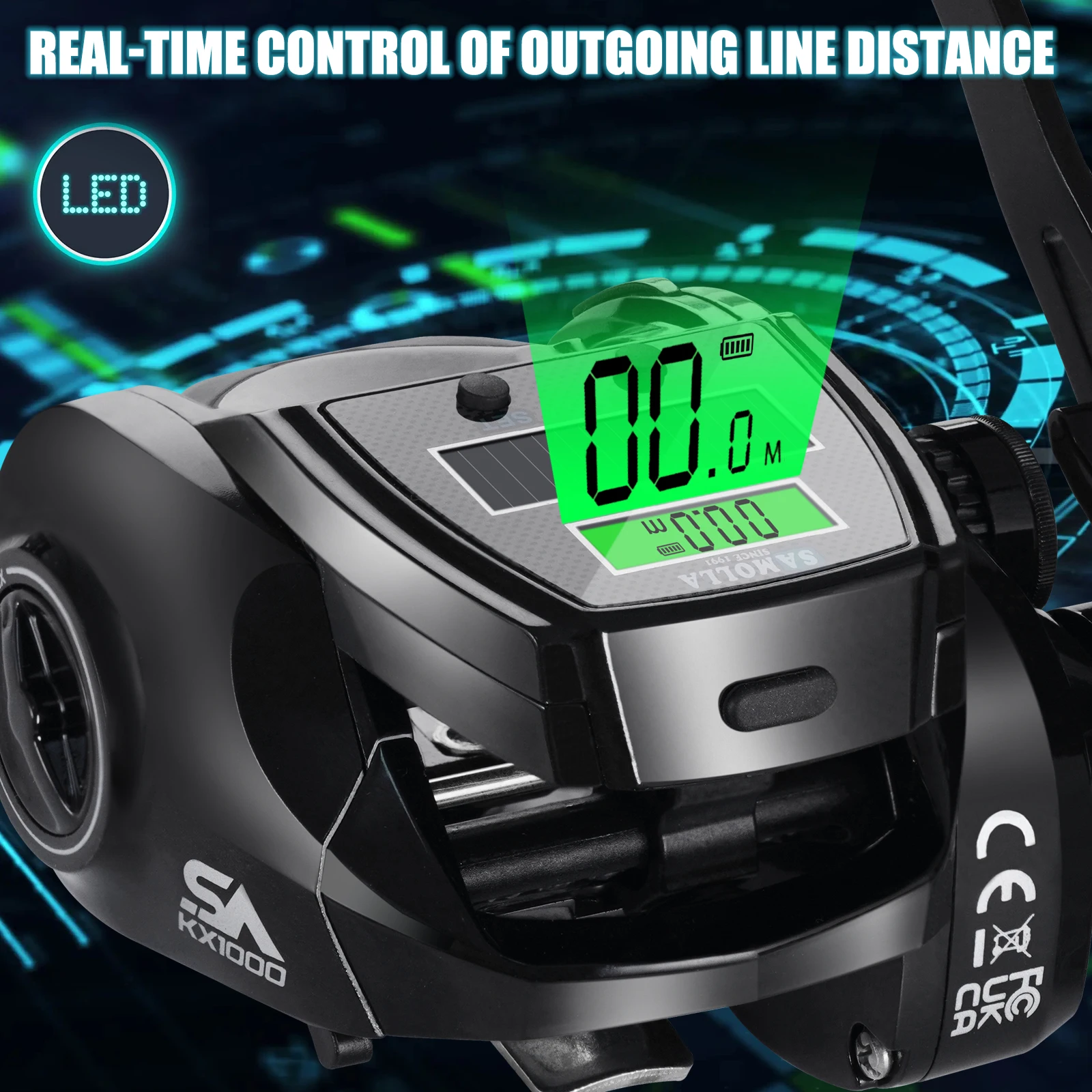 Carrete eléctrico Samolla Baitcasting – Grande e impermeable - imagen 3