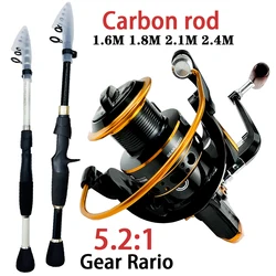 Caña Telescópica Carbono + Carrete Giratorio - Combo Pesca Viaje