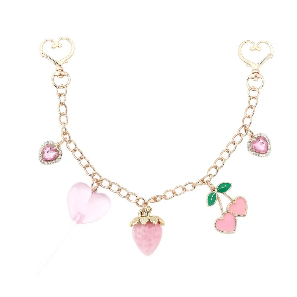 Llavero de cristal rosa cereza con cadena dorada extensible - imagen 3