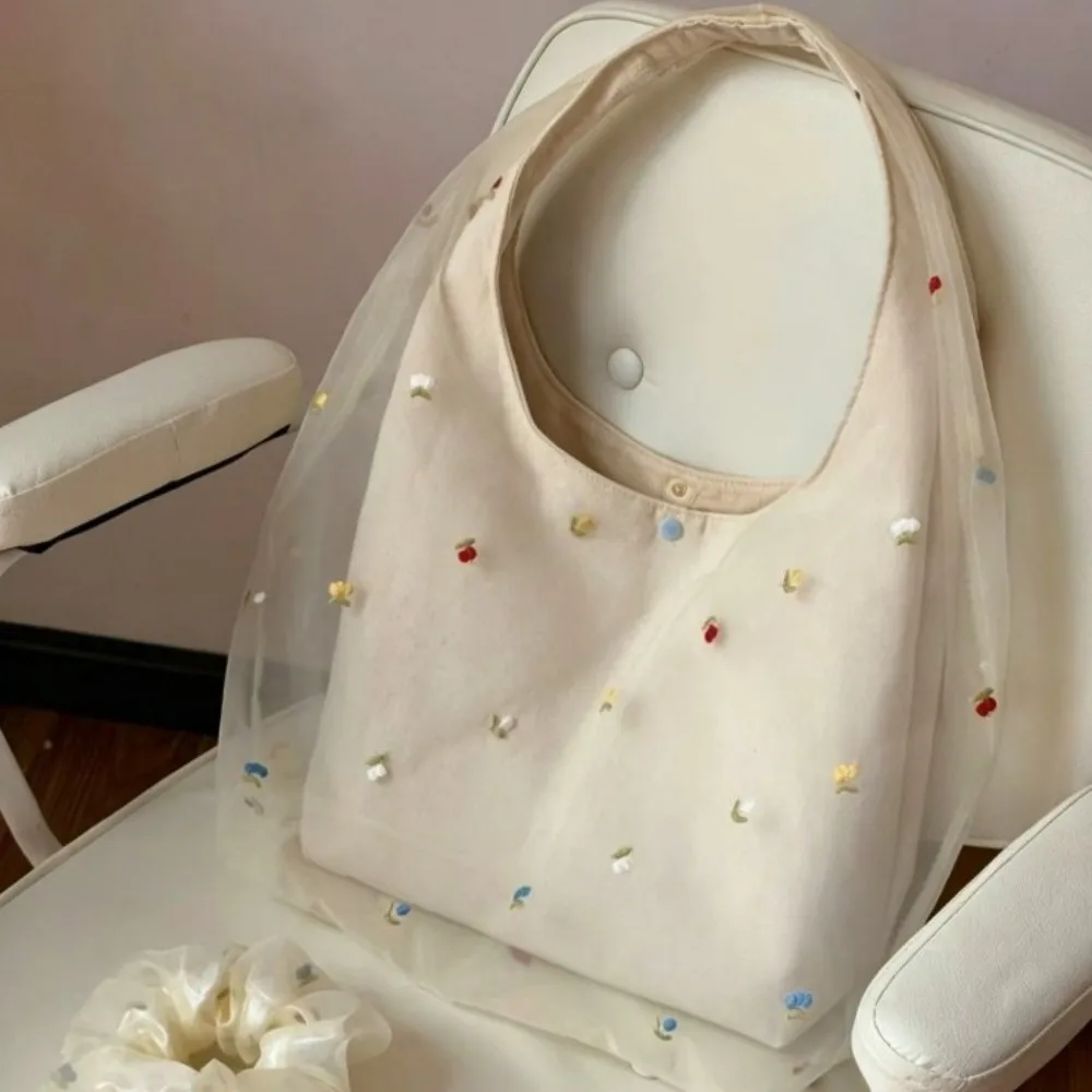Bolso de hombro grande bordado floral de gasa – estilo coreano - imagen 2