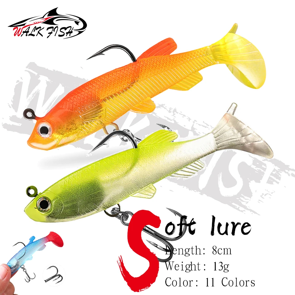Walk Fish Vinilo Swimbait 8cm – Cola T rizada con Jig Head para Lubina - imagen 3