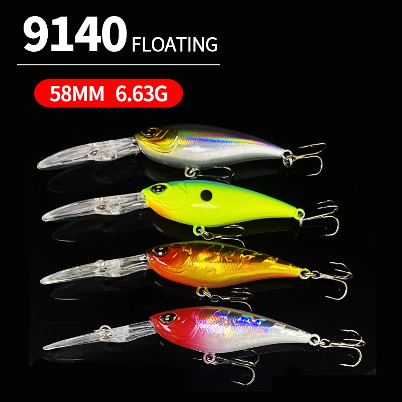 Wobbler Minnow flotante de buceo profundo con pala larga para lubina - imagen 3