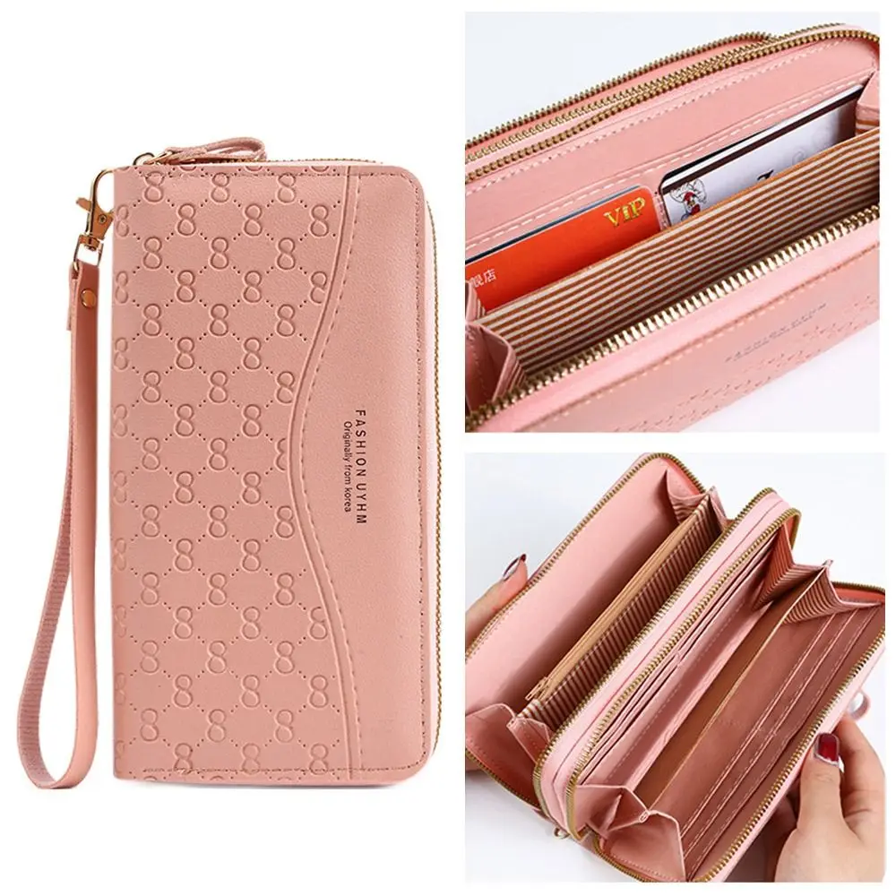 Cartera larga mujer piel PU con múltiples compartimentos y cremallera