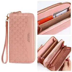 Cartera larga mujer piel PU con múltiples compartimentos y cremallera