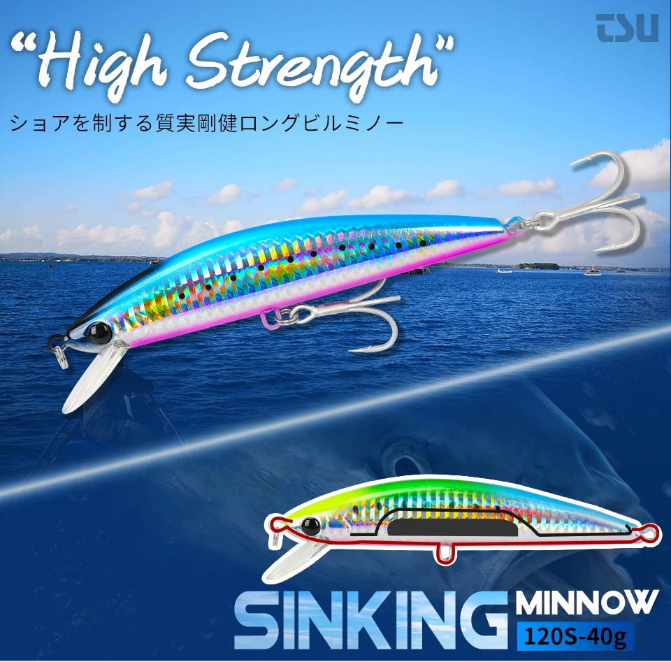 Señuelo TSURINOYA Saltwater Sinking Minnow 120S 120mm 40g