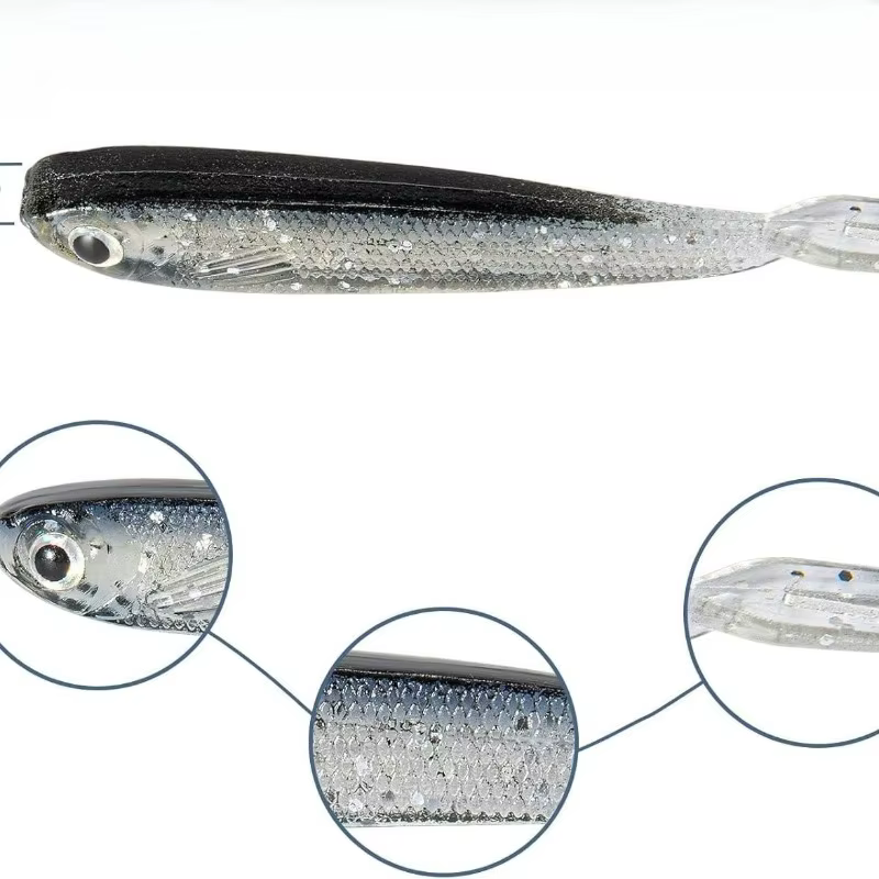 Vinilo Minnow de cola dividida perfumado con ojo 3D