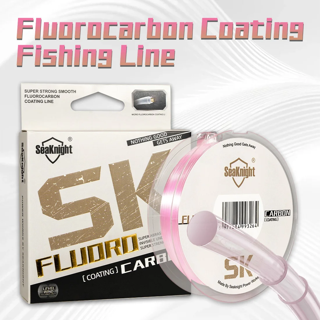 Pescador lanzando con línea fluorocarbono rosa en entorno de río claro