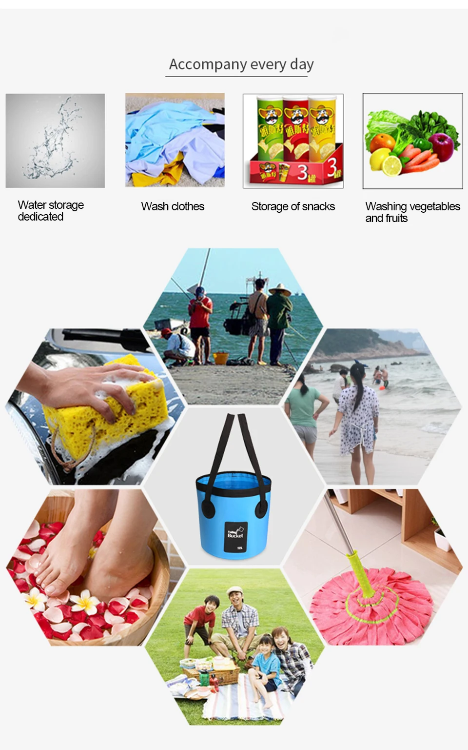 Cubo de agua plegable con correas