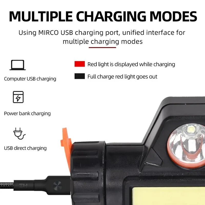 Linterna frontal LED COB recargable USB magnética para pesca - imagen 5